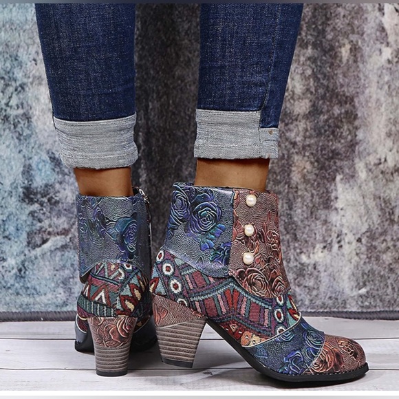 Breathable Chunky High Heel Sz 8 Retro Zipper Breathable Short Boots nwt - Picture 5 of 7